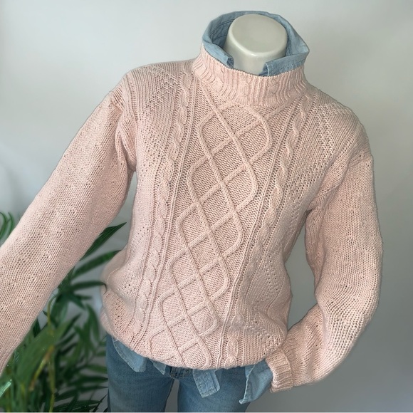 v i n t a g e :: Chunky Pastel Fisherman Aran Cable Knit Sweater - Picture 1 of 14